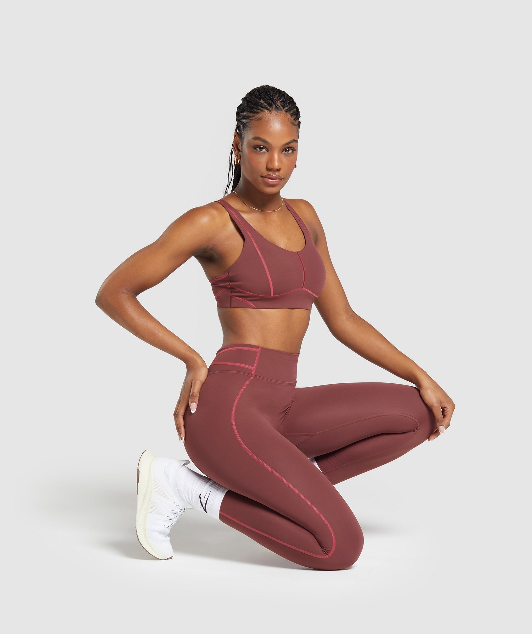 Stitch Feature Leggings in Burgundy Brown - view 4