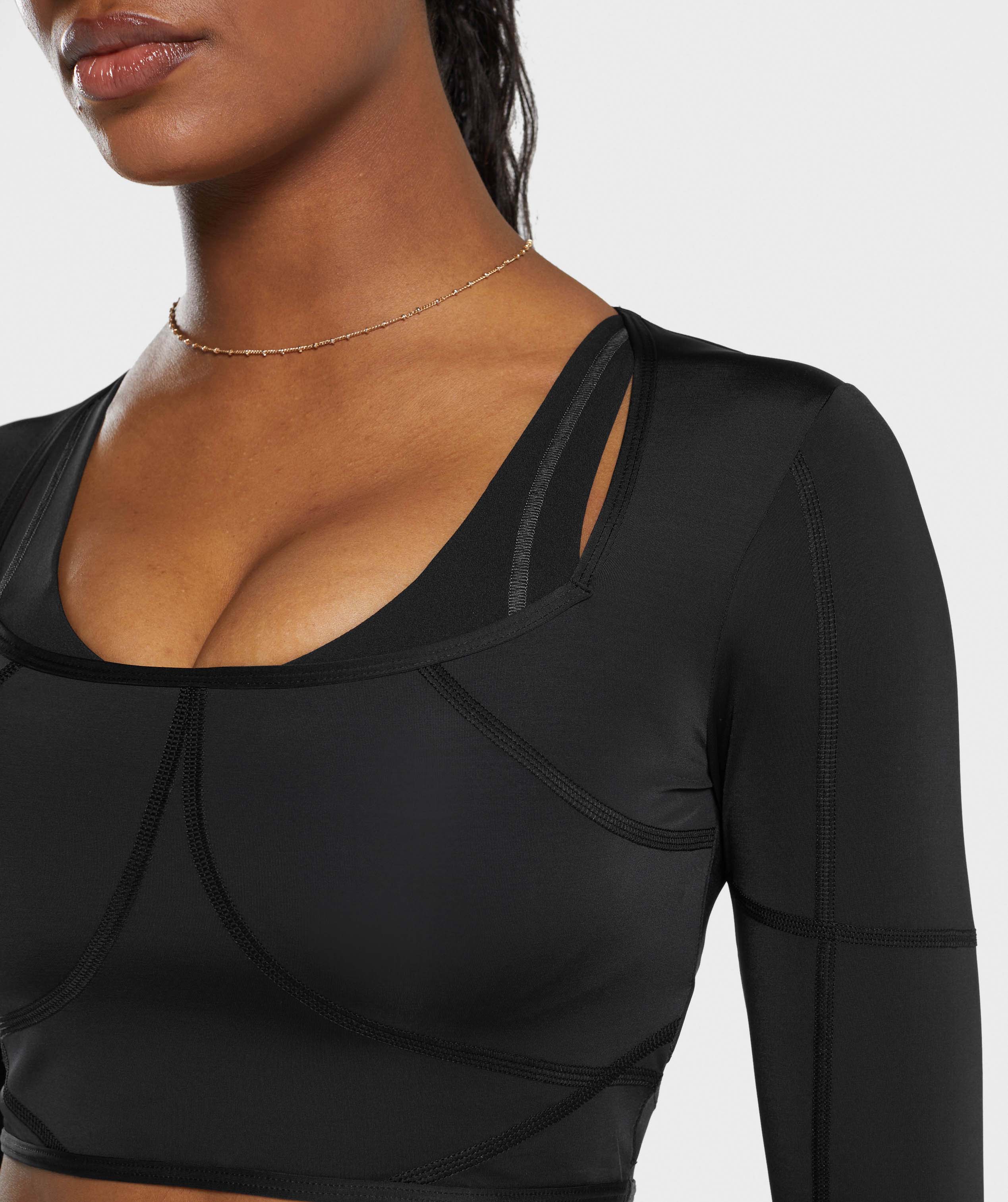 Stitch Feature Long Sleeve Crop Top in Black/Stock Black Marl - view 5