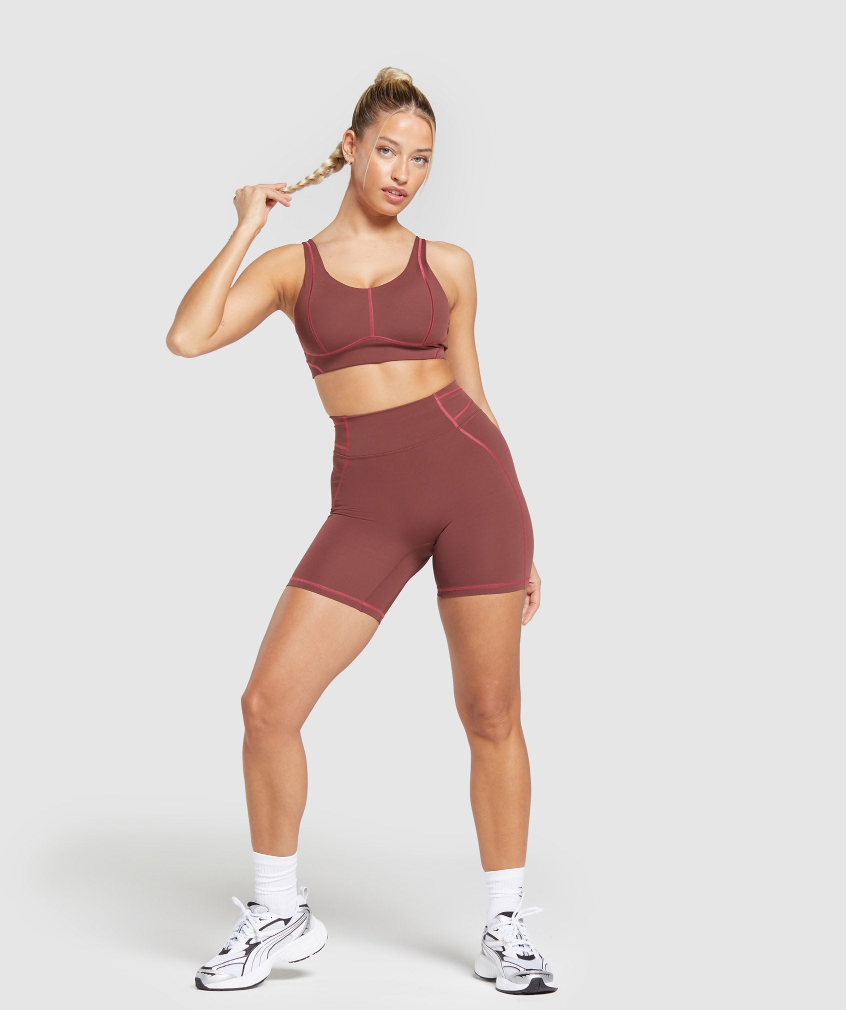 Stitch Feature Shorts in Burgundy Brown - view 4