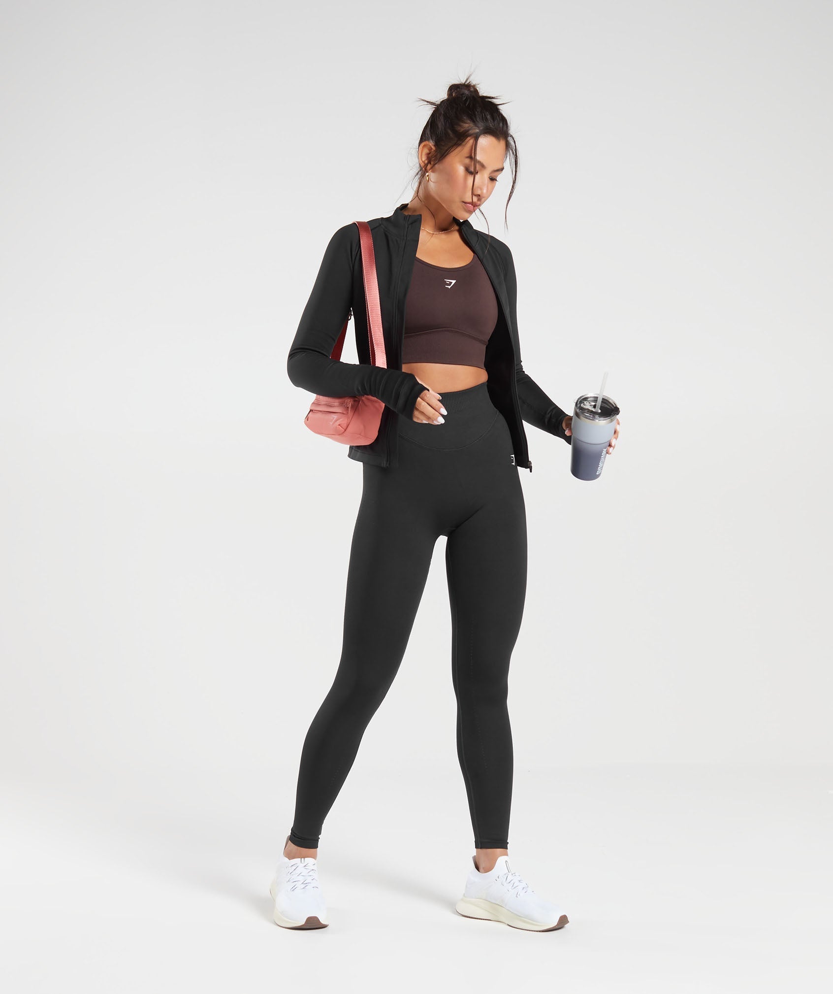 Sweat Seamless Zip Up Jacket in Black - view 4