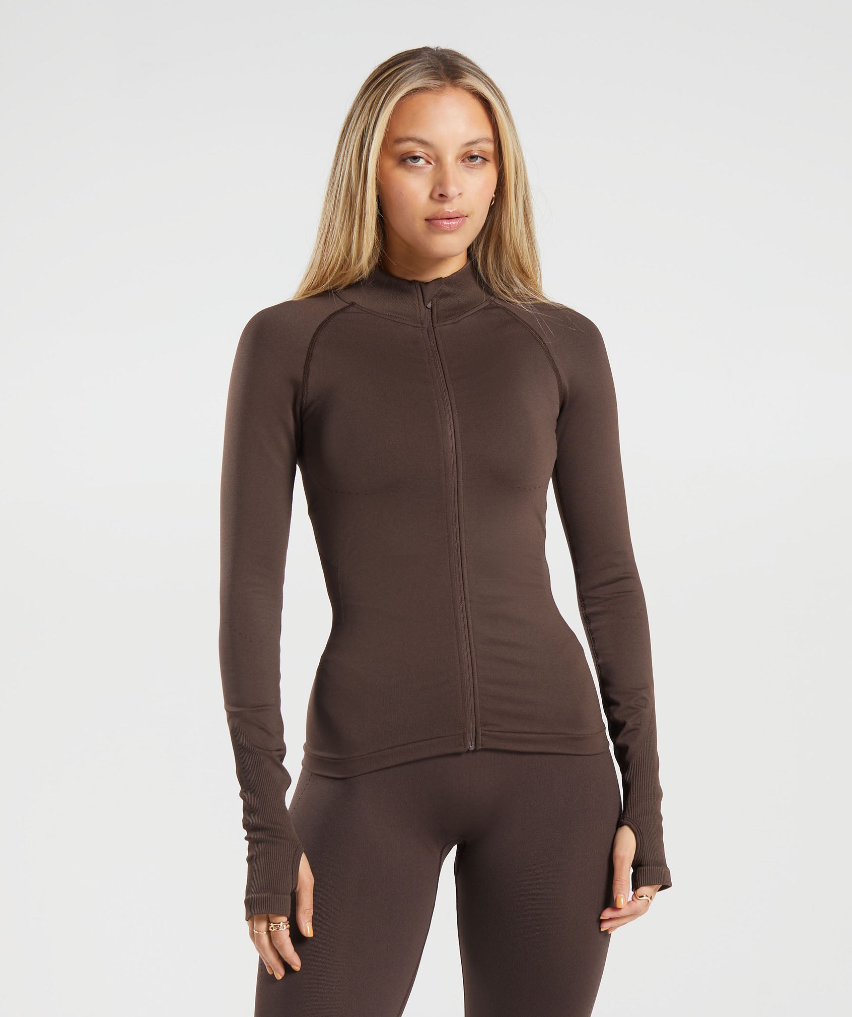 Sweat Seamless Zip Up Jacket in Shadow Brown - view 1