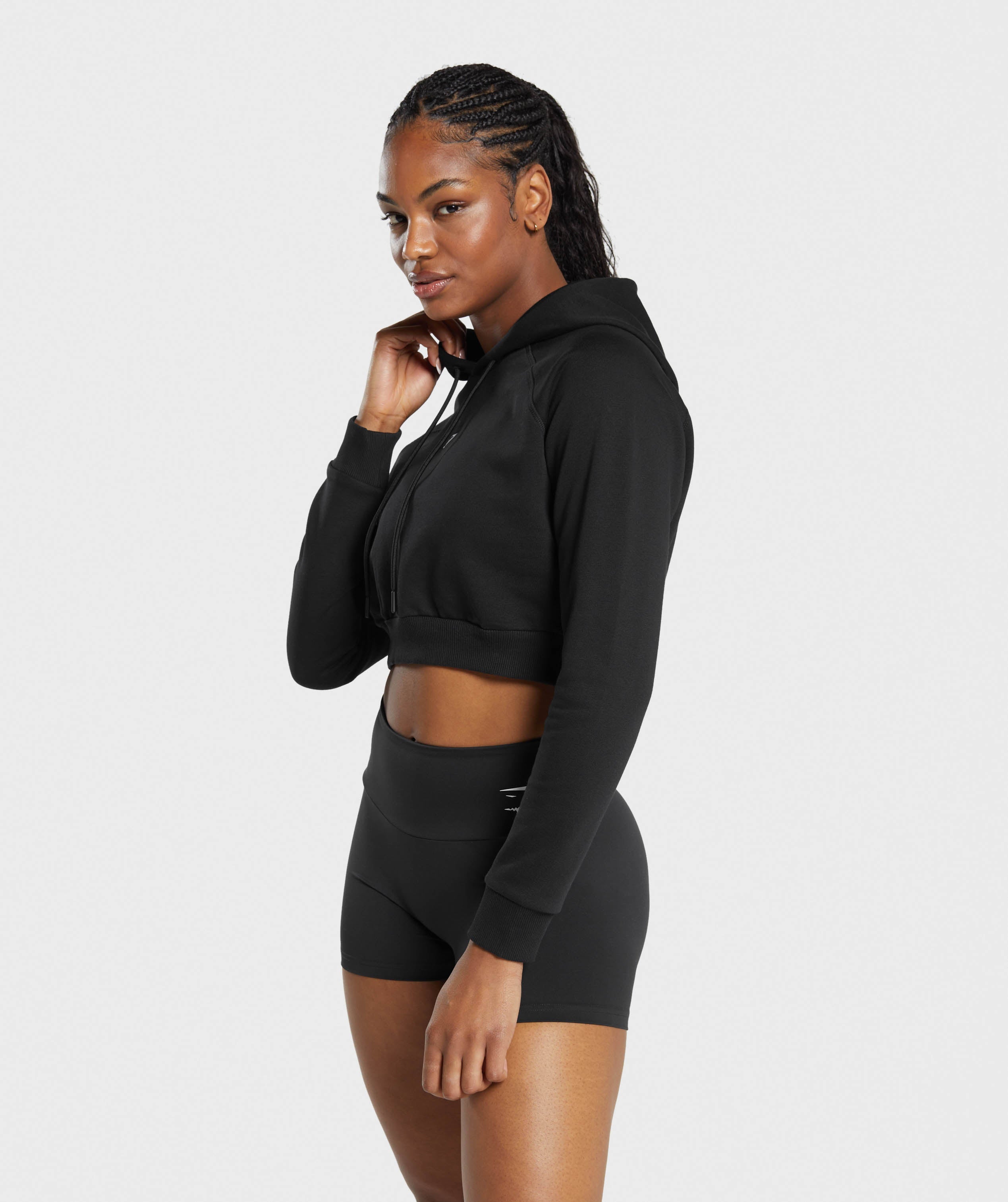 Training Fleece Cropped Hoodie in Black - view 3