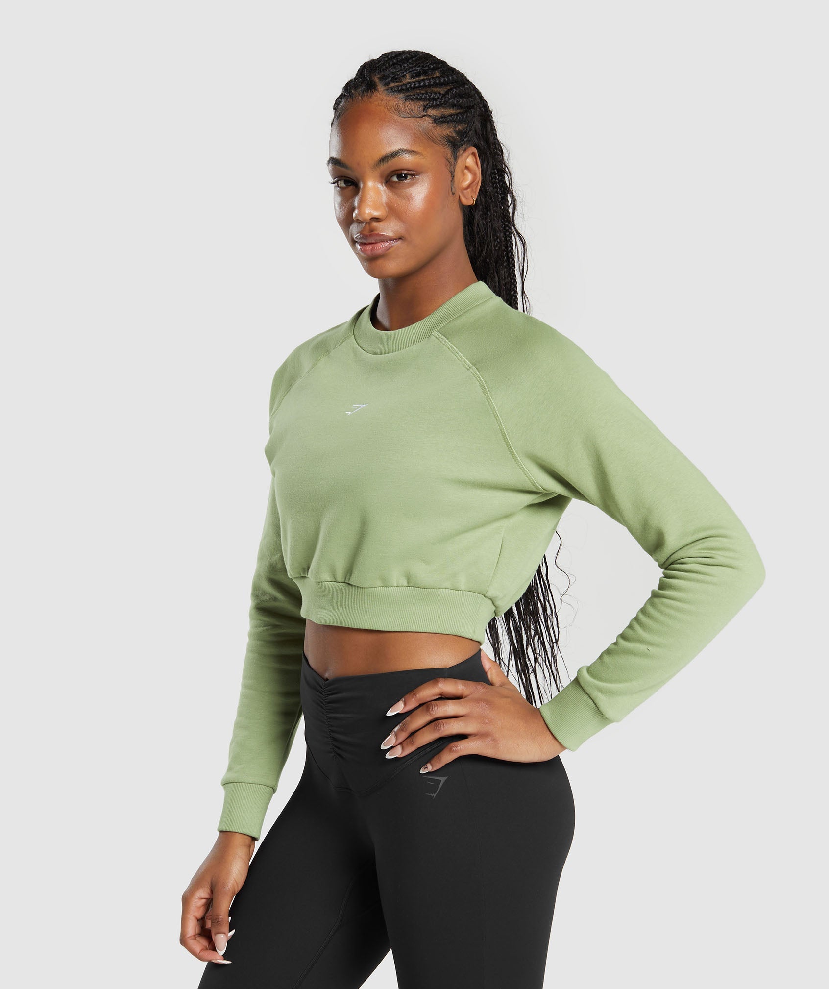 Training Fleece Cropped Sweatshirt in Natural Sage Green - view 3