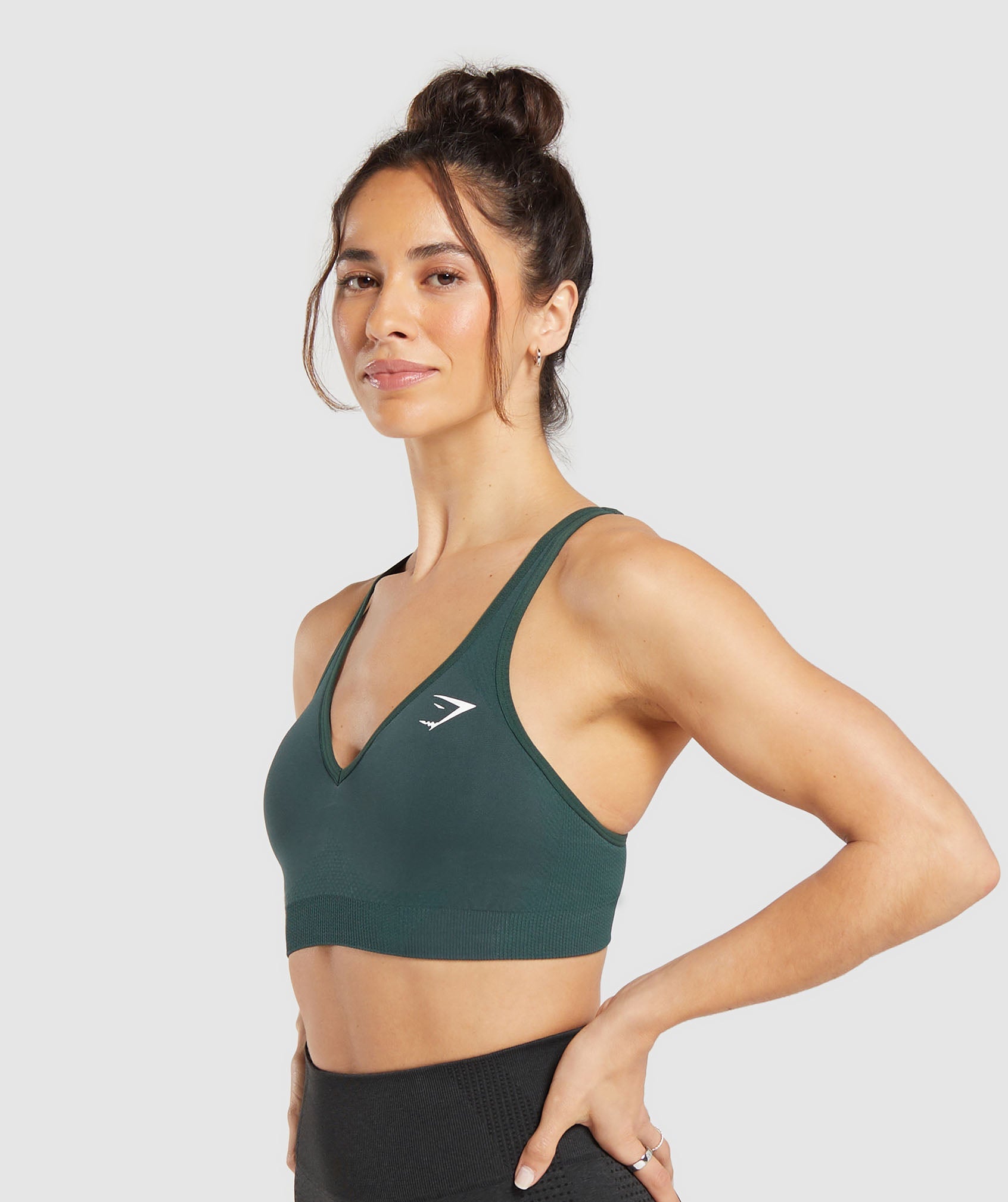 Vital Seamless 2.0 V Neck Sports Bra in Woodland Green Marl - view 3