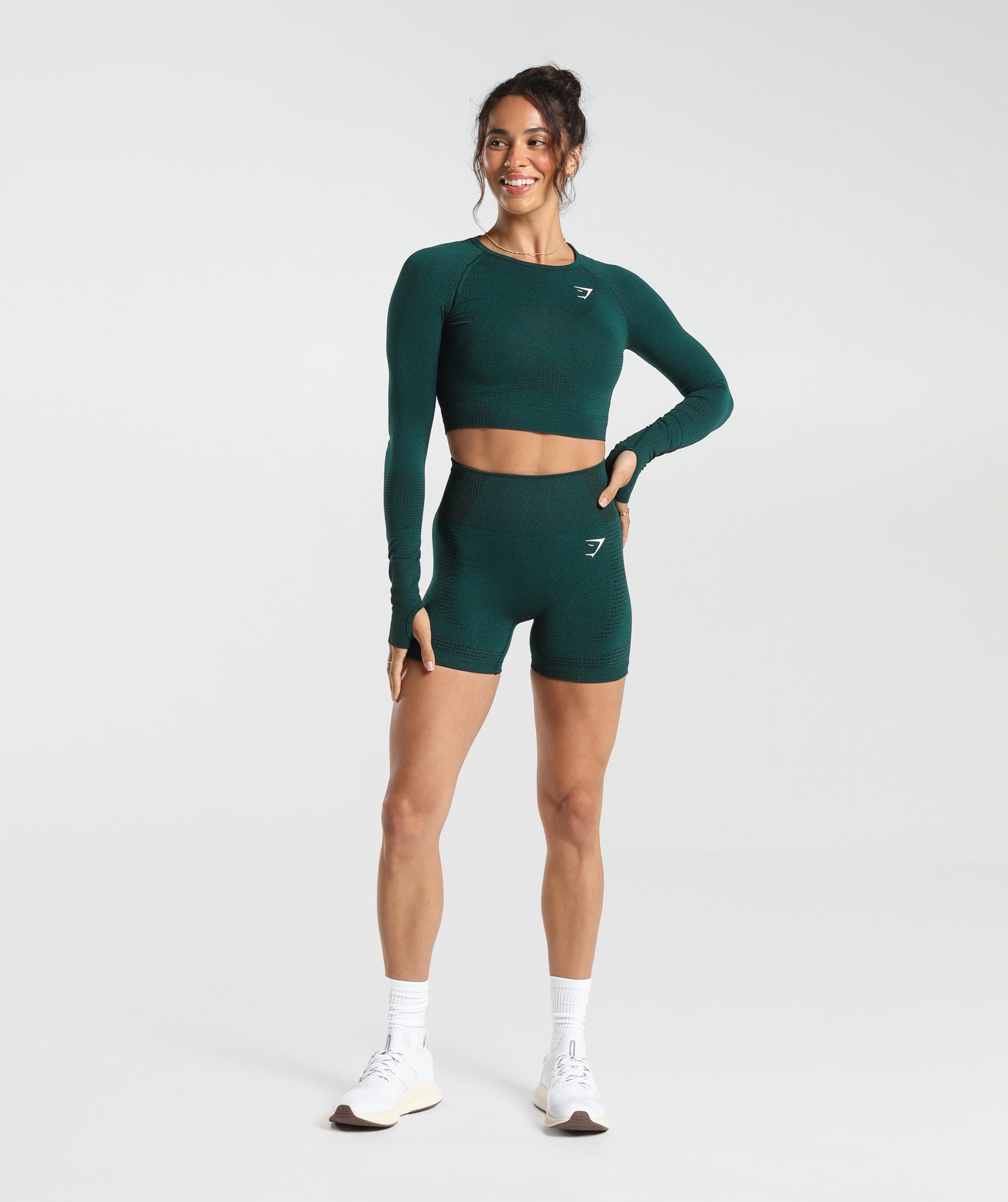 Vital Seamless 2.0 Crop Top in Deep Teal Marl