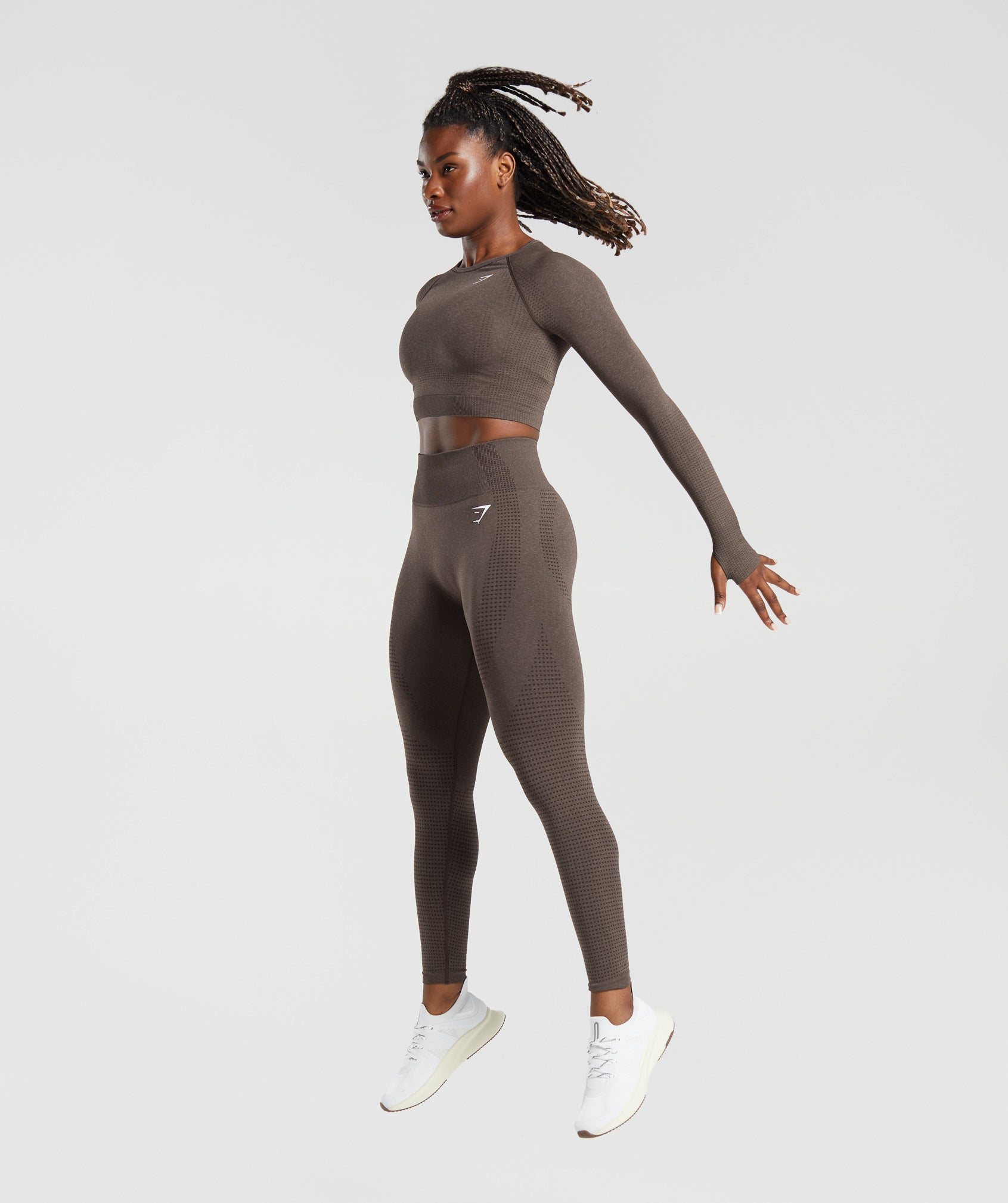 Vital Seamless 2.0 Long Sleeve Crop Top in Brown Marl - view 4