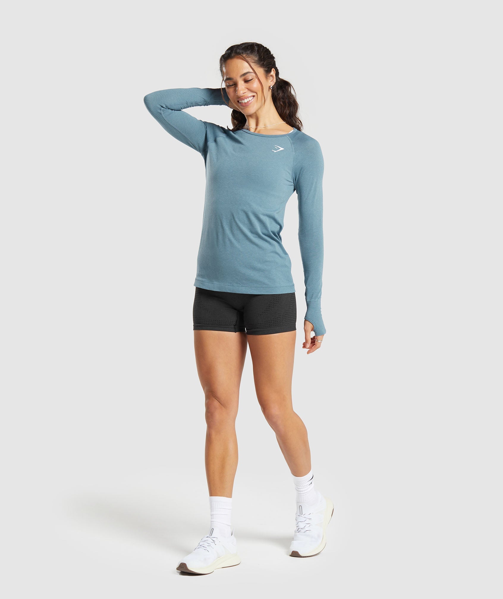 Vital Seamless 2.0 Light Long Sleeve Top in Faded Blue Marl - view 4