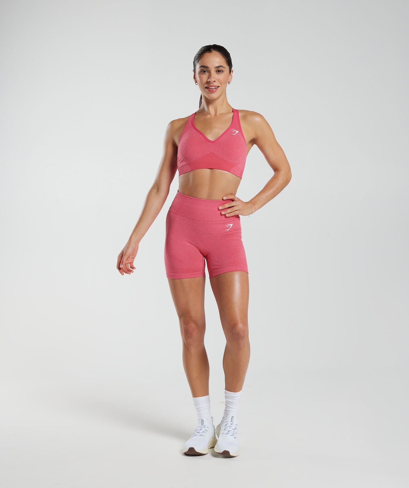 Vital Seamless 2.0 V Neck Sports Bra in  Bright Fuchsia Marl