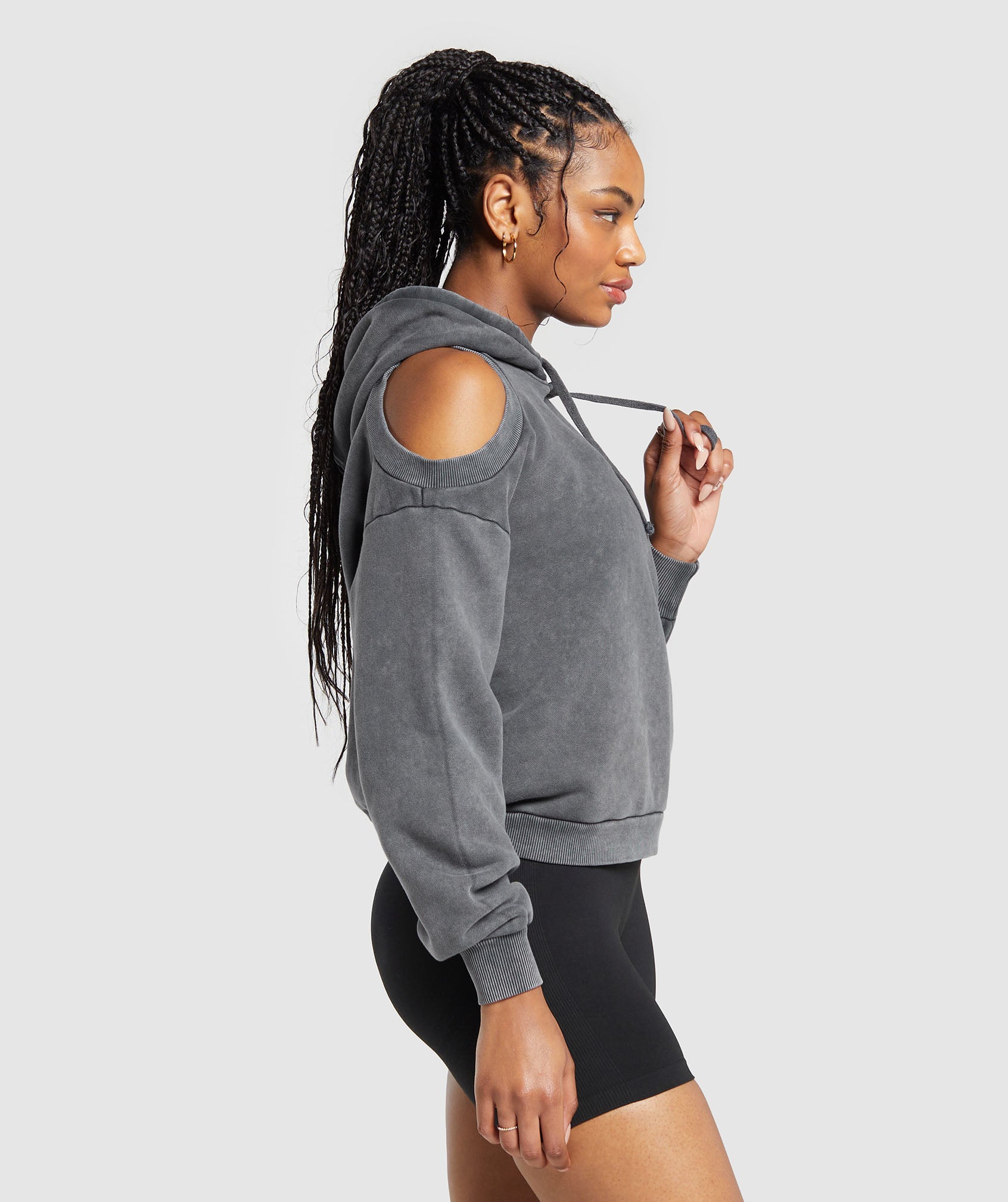 Washed Cut Out Hoodie in Black - view 3