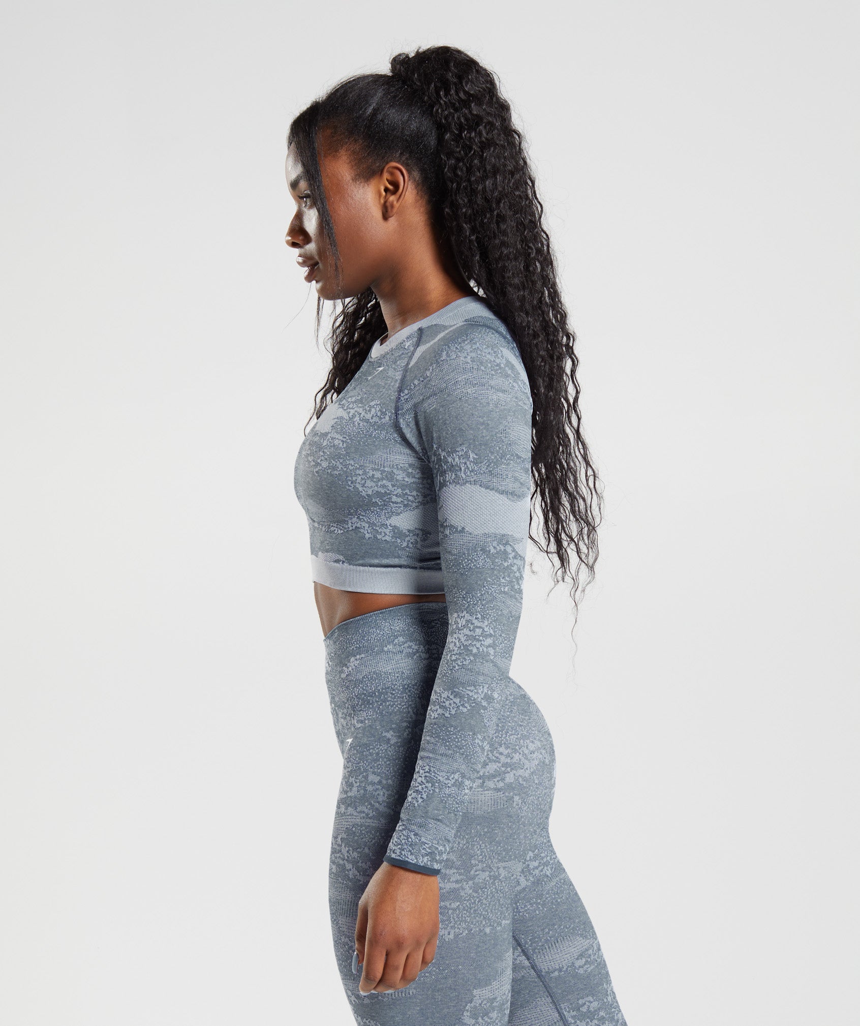 Adapt Camo Seamless Lace Up Back Top in River Stone Grey/Evening Blue - view 3