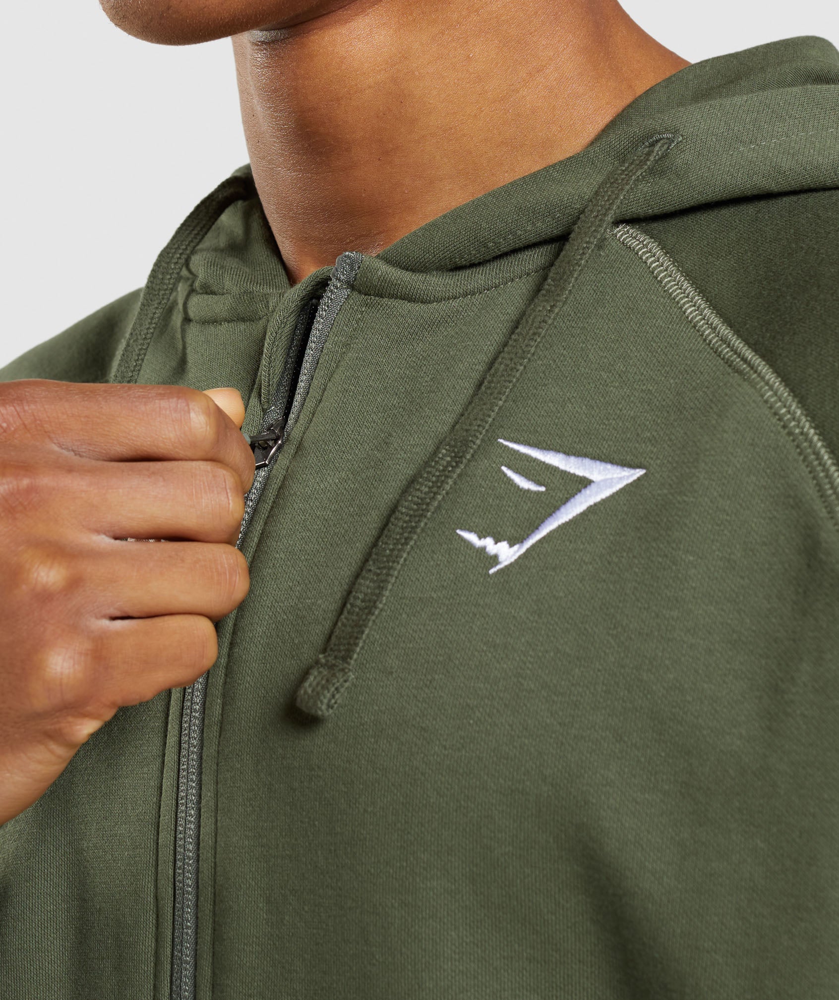 Crest Zip Up Hoodie in Core Olive