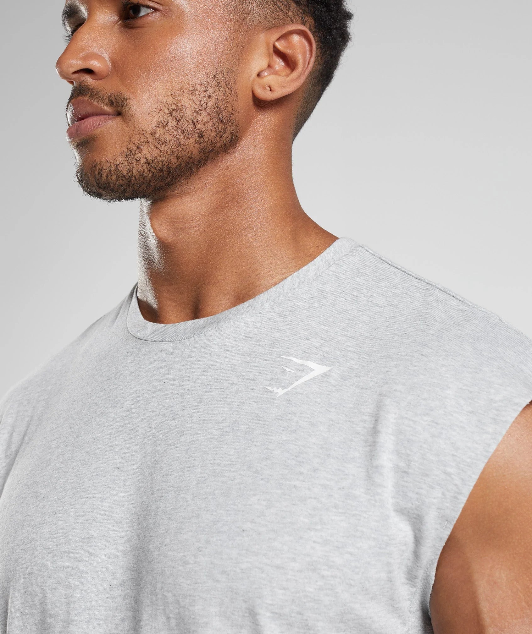 React Cut Off Tank in Light Grey Core Marl