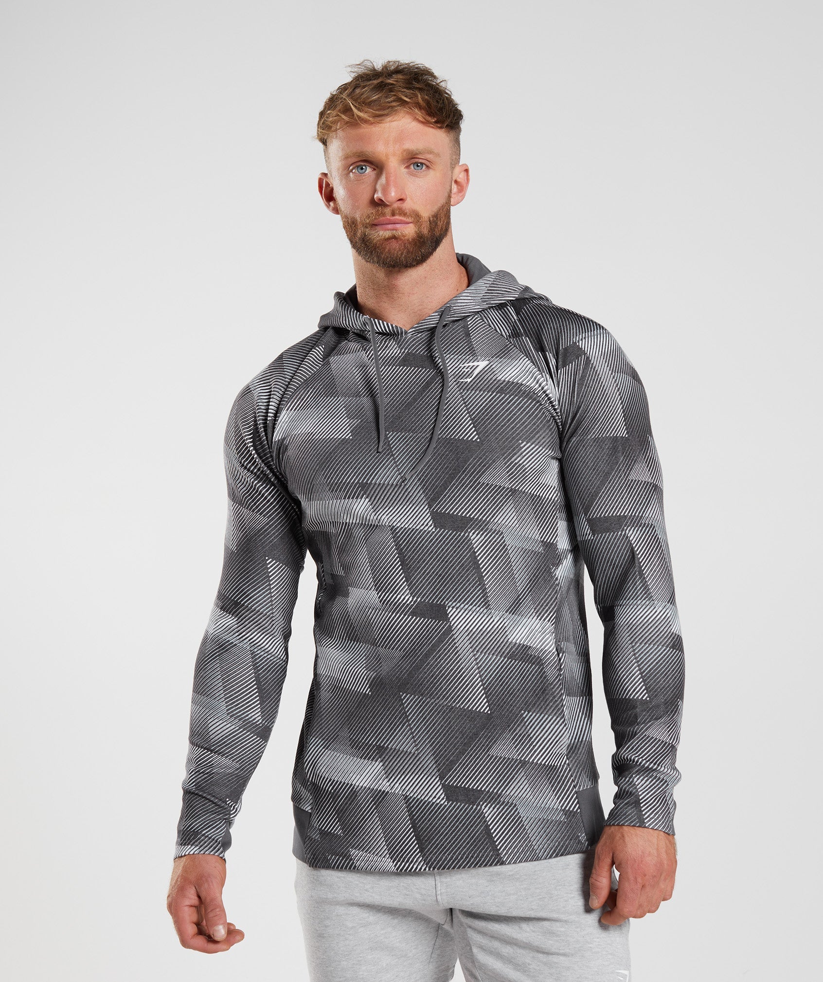 React Hoodie in Silhouette Grey Print