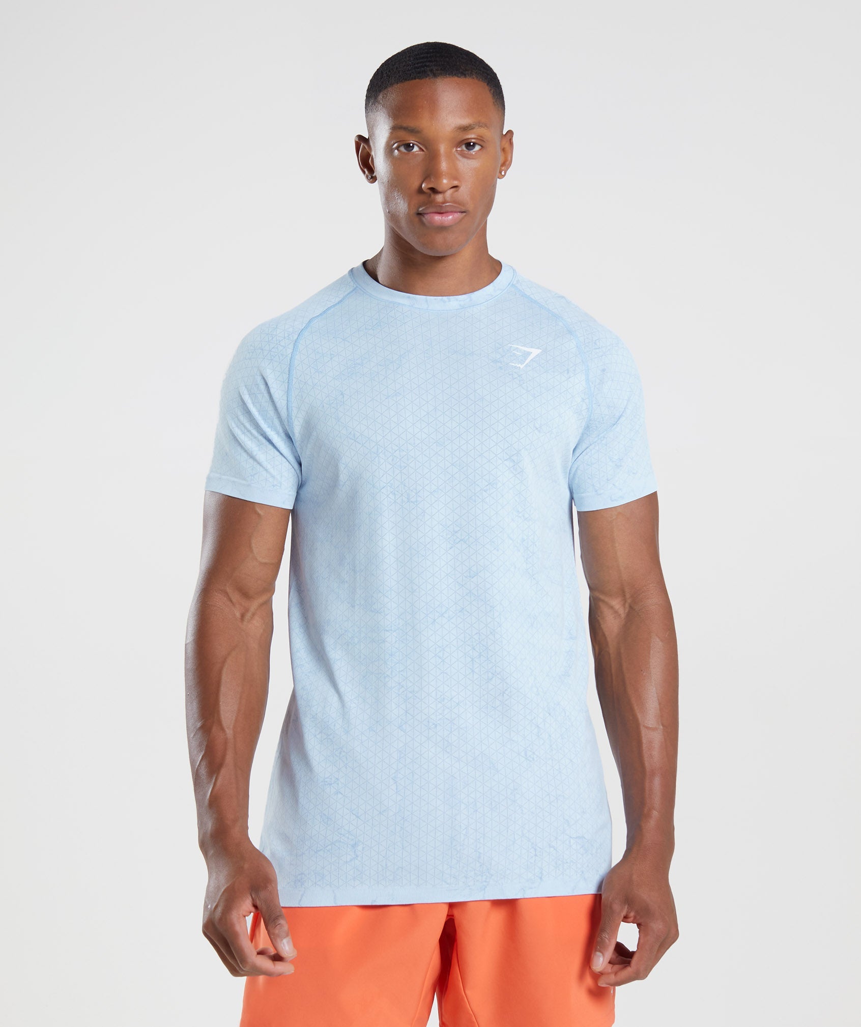 Geo Seamless T-Shirt in White/Moonstone Blue