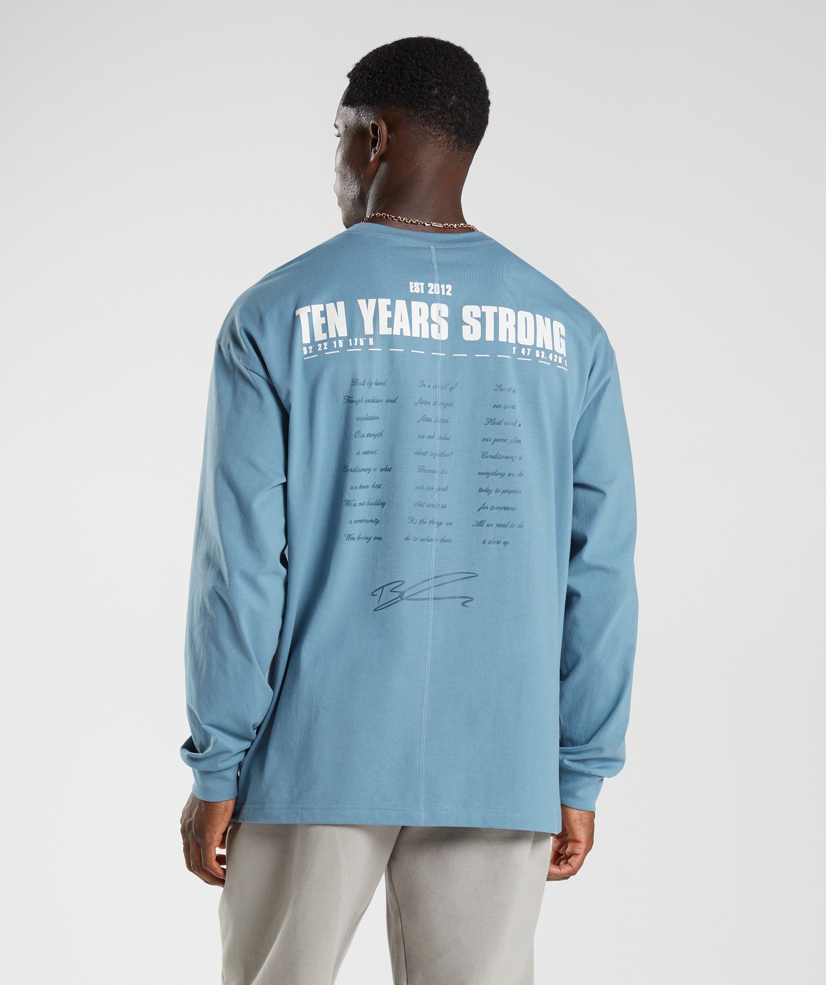 GS10 Year Oversized Long Sleeve T-Shirt in Denim Blue