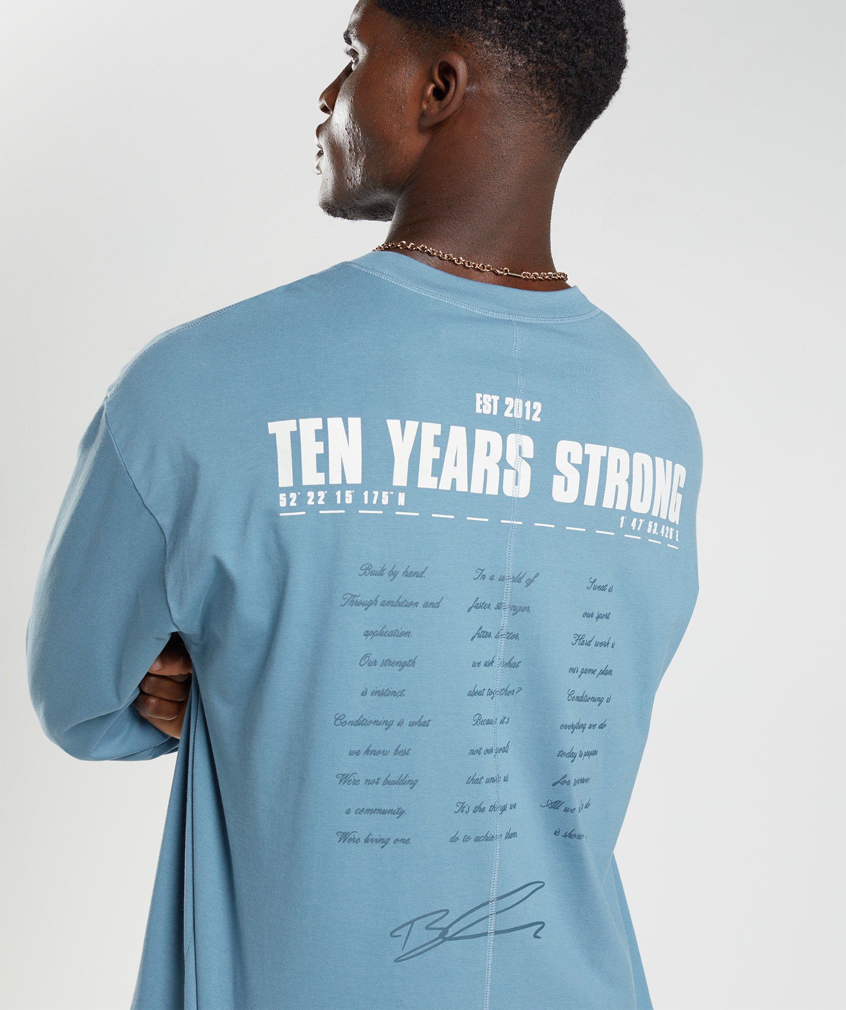 GS10 Year Oversized Long Sleeve T-Shirt in Denim Blue