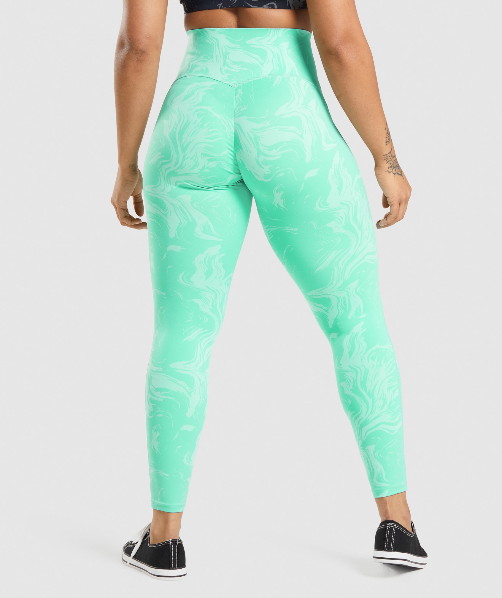 Waist Support Leggings in Bright Turquoise Print