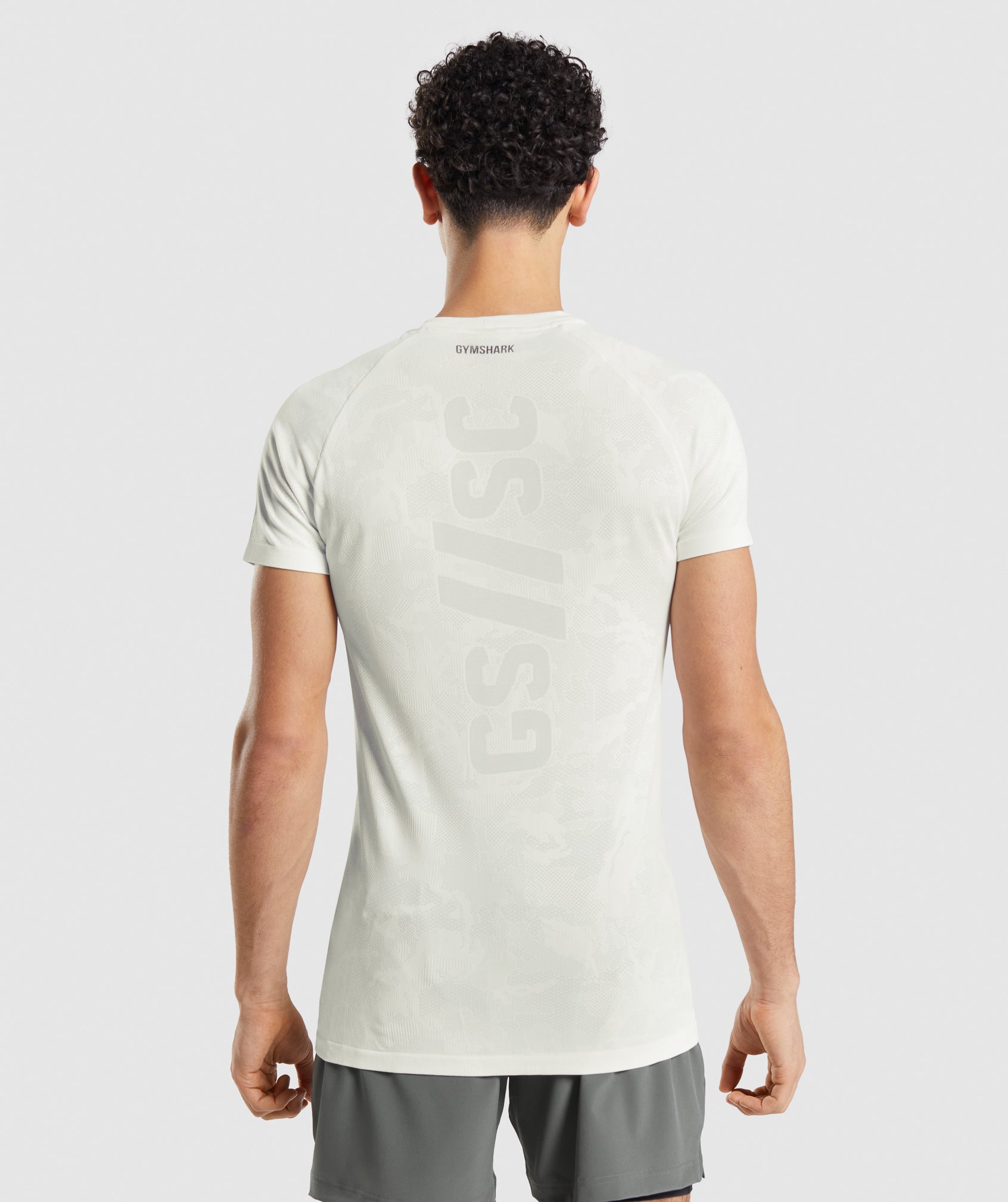Gymshark//Steve Cook Seamless T-Shirt in Off White/Light Grey - view 2