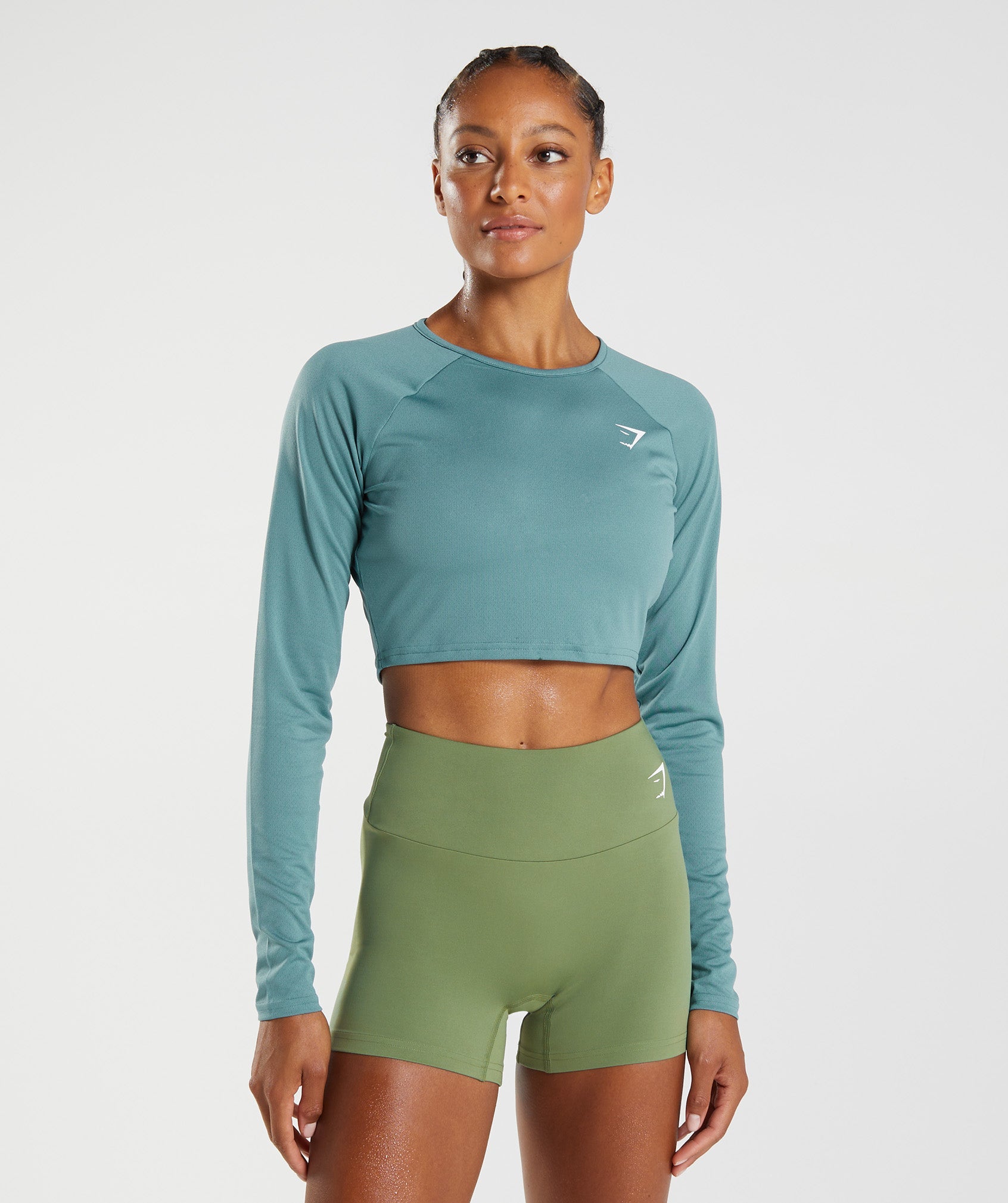 Training Long Sleeve Crop Top in Charred Blue