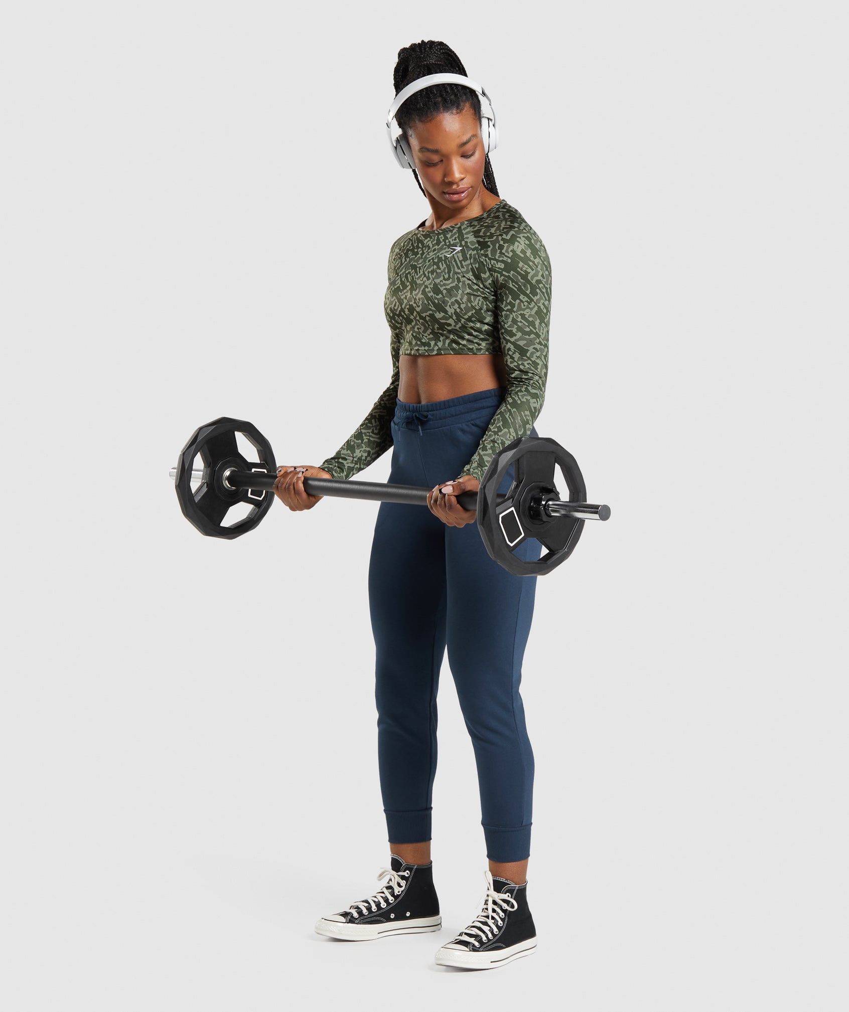 Training Long Sleeve Crop Top in Green Print