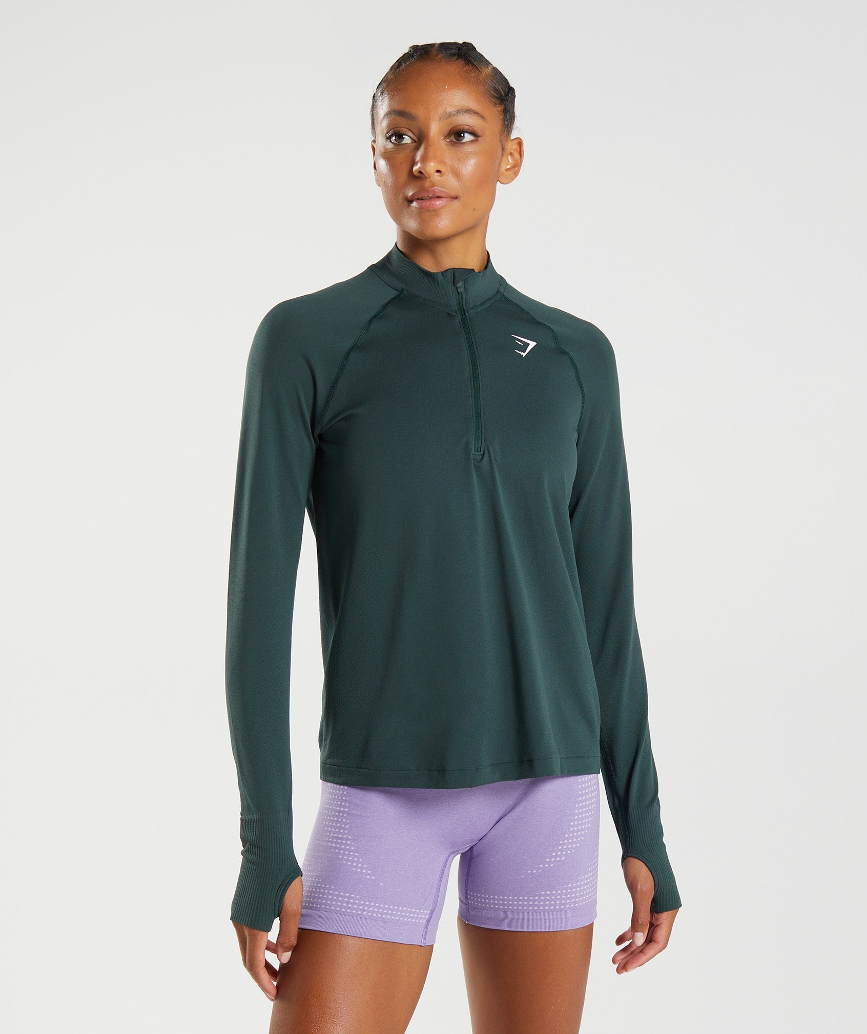 Vital Seamless 1/2 Zip in Woodland Green Marl