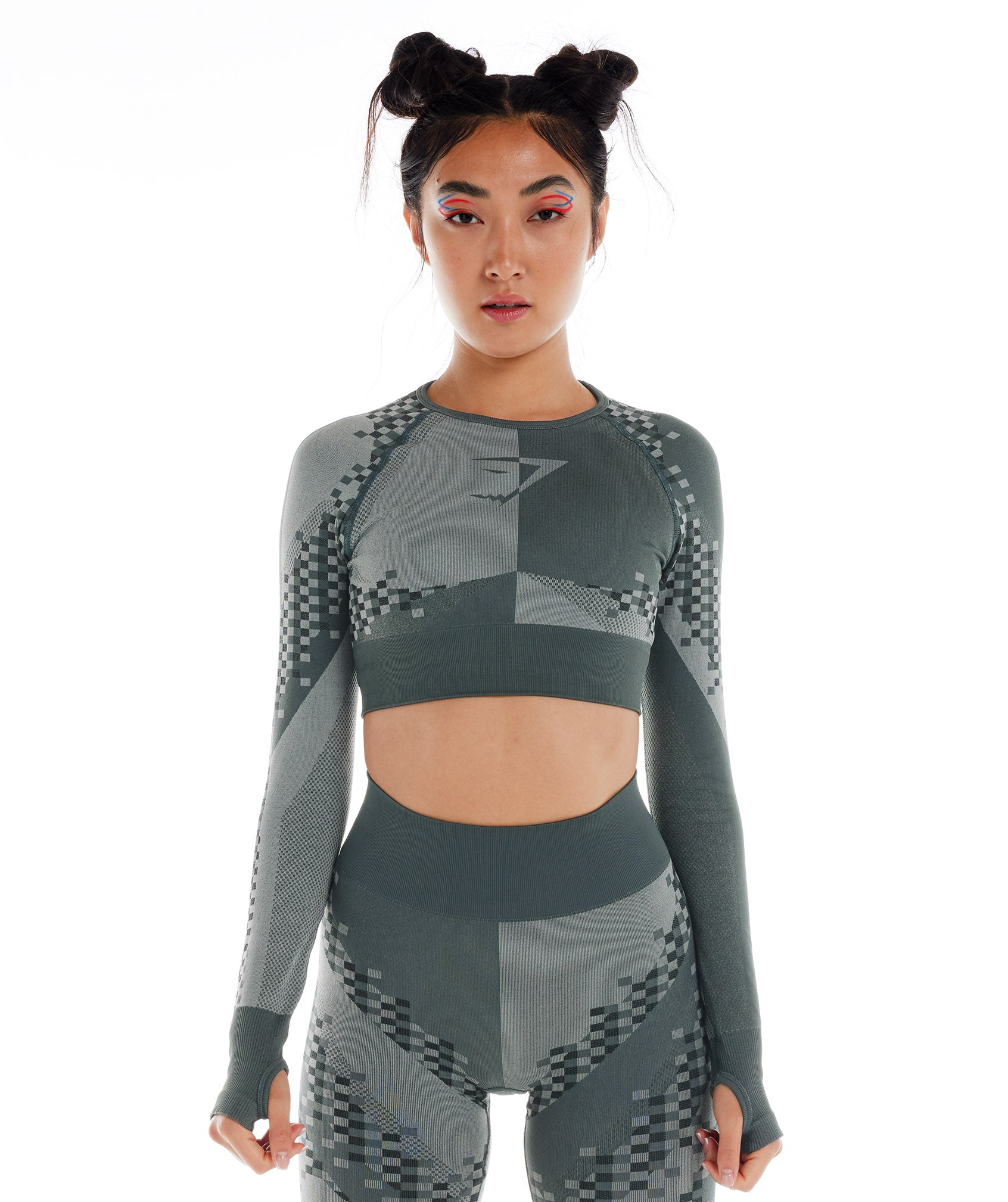 Wtflex Cyborg Seamless Long Sleeve Crop Top in Charcoal Grey/Black/Light Grey - view 1