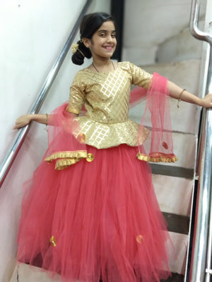 Flamboyant Yellow Colored Designer Kids Lehenga Choli