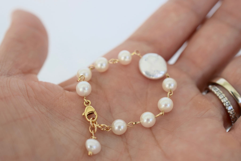 Baby Bracelet 14k Gf With Freshwater Pearls Milk Velvet Pearls