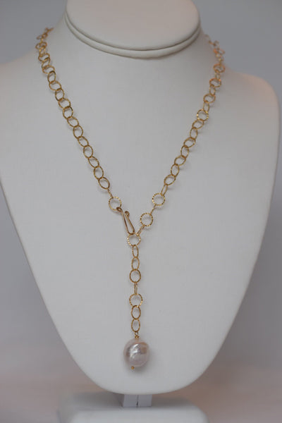 Be BRAVE: Golden Pink Edison Pearl Lariat Necklace, 14 k gold filled ...