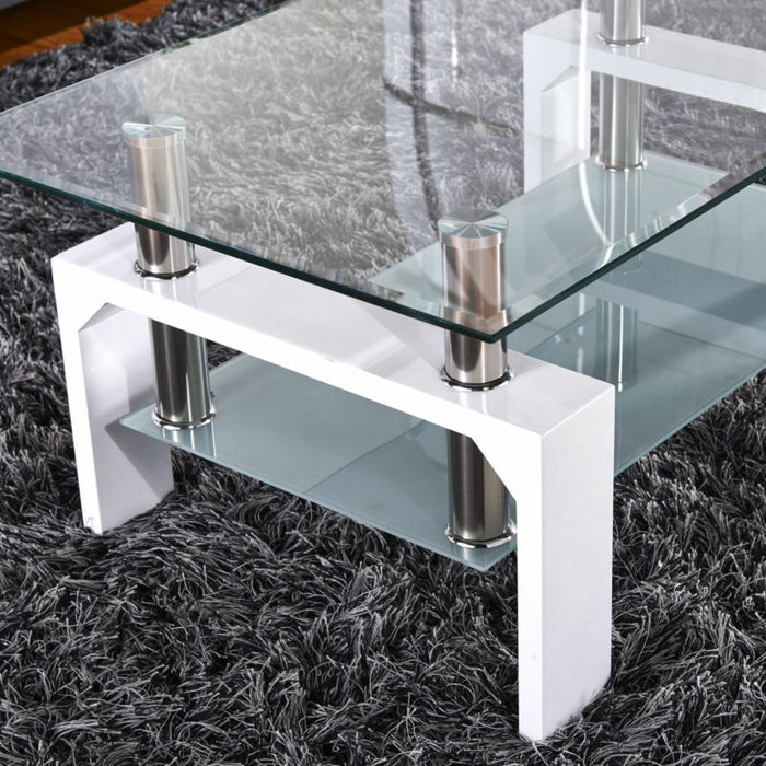 Modern Rectangle Coffee Table End Side Table with Shelves