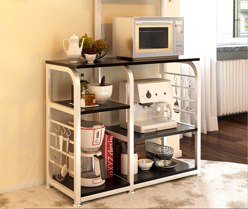 Black Kitchen Island Dining Cart Baker Cabinet Shelves Organizer