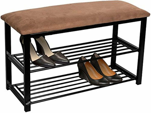 Chocolate Micro Fabric Shoe Rack Storage Organizer Hallway Bench Black