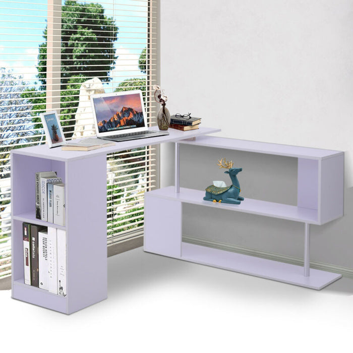 360 Rotating Corner Desk And Storage Shelf Combo L Shaped Toyzor