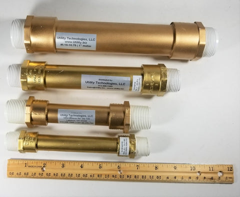 Various size water meter idlers and spacer tubes