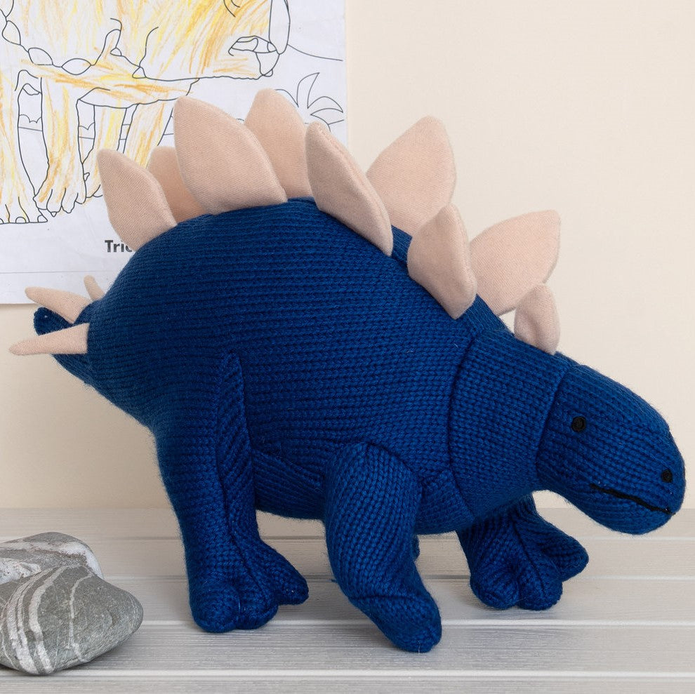 Spike Blue Stegosaurus Knitted Dinosaur Soft Toy Kiss Kiss Heart 8413