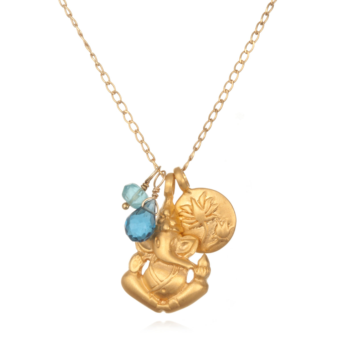 Ganesha Hindu God, Blue Topaz Necklace