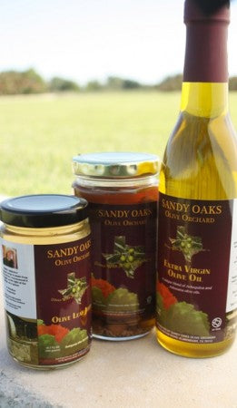 Sandy Oaks olive products available at Royalty Pecan Farms gift shop