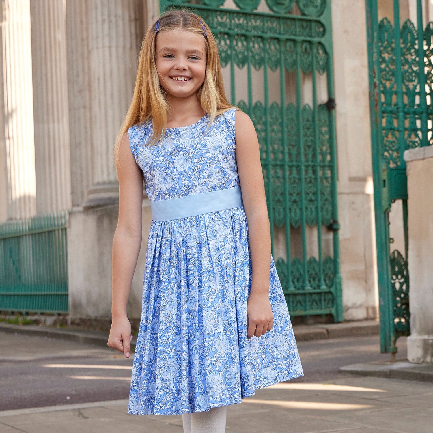 Periwinkle blue Girls Dress Floral Print (Bloomsbury) – Britannical