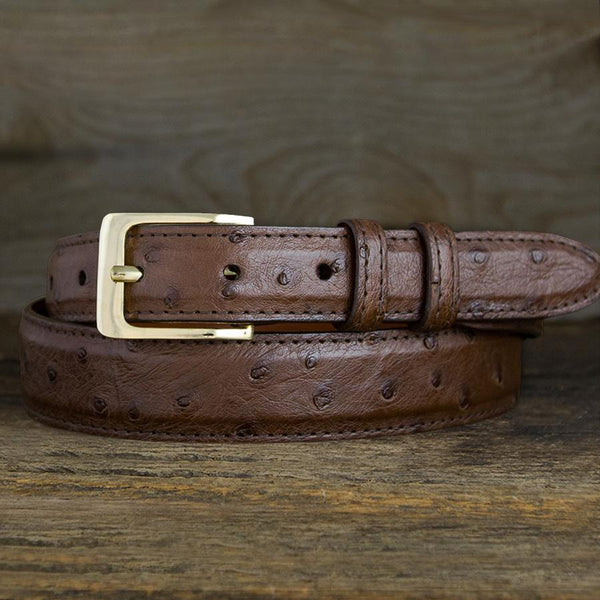 Cognac Ostrich Belt with Vail Sterling Silver Belt Buckle