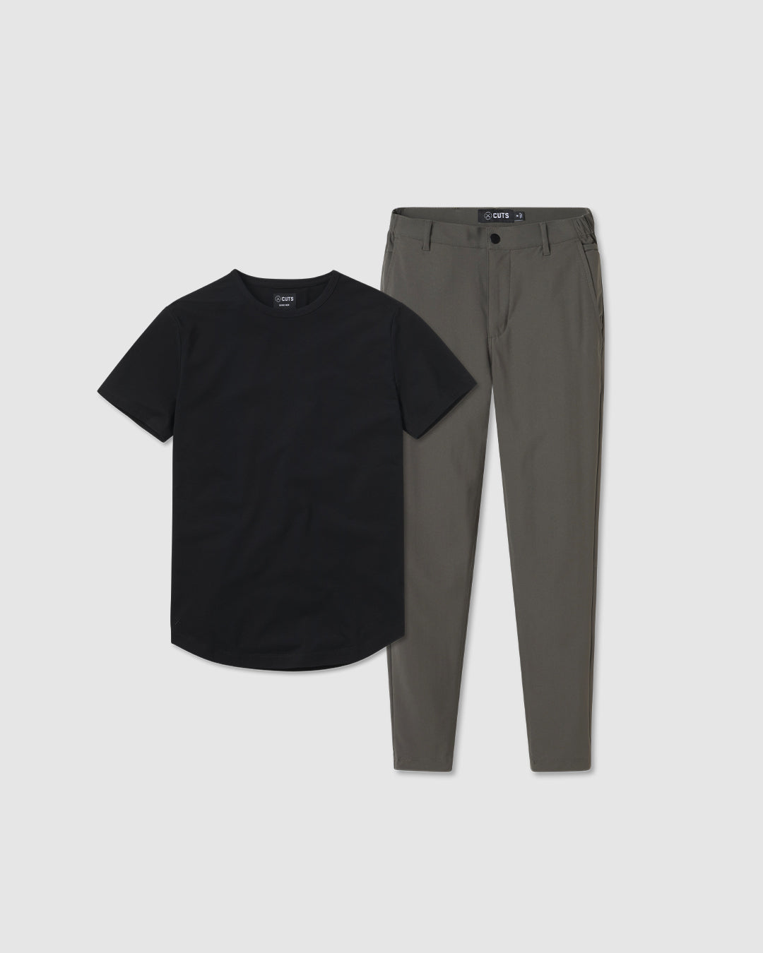 Kit flat lay featuring AO joggers in Dark Pine and a Black T-shirt