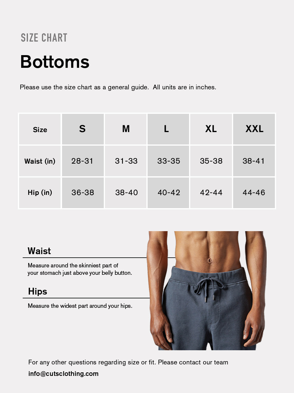 AO Joggers Size Guide