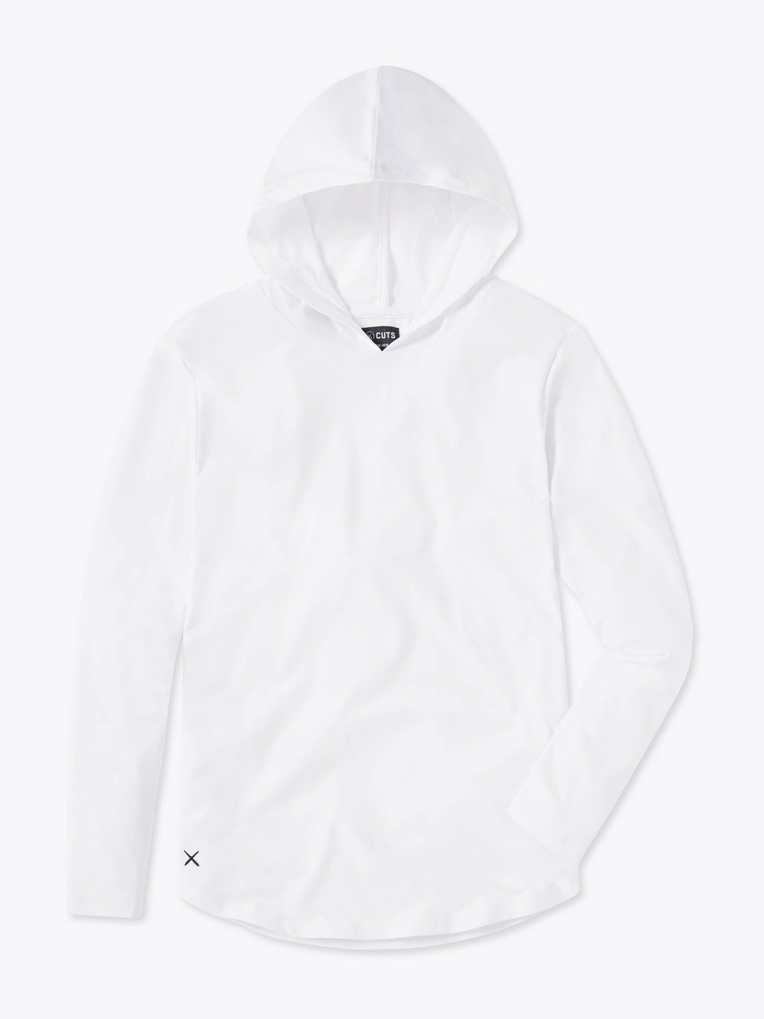 AO Long Sleeve Hooded Curve-Hem Tee | White Signature-fit PYCA Pro®