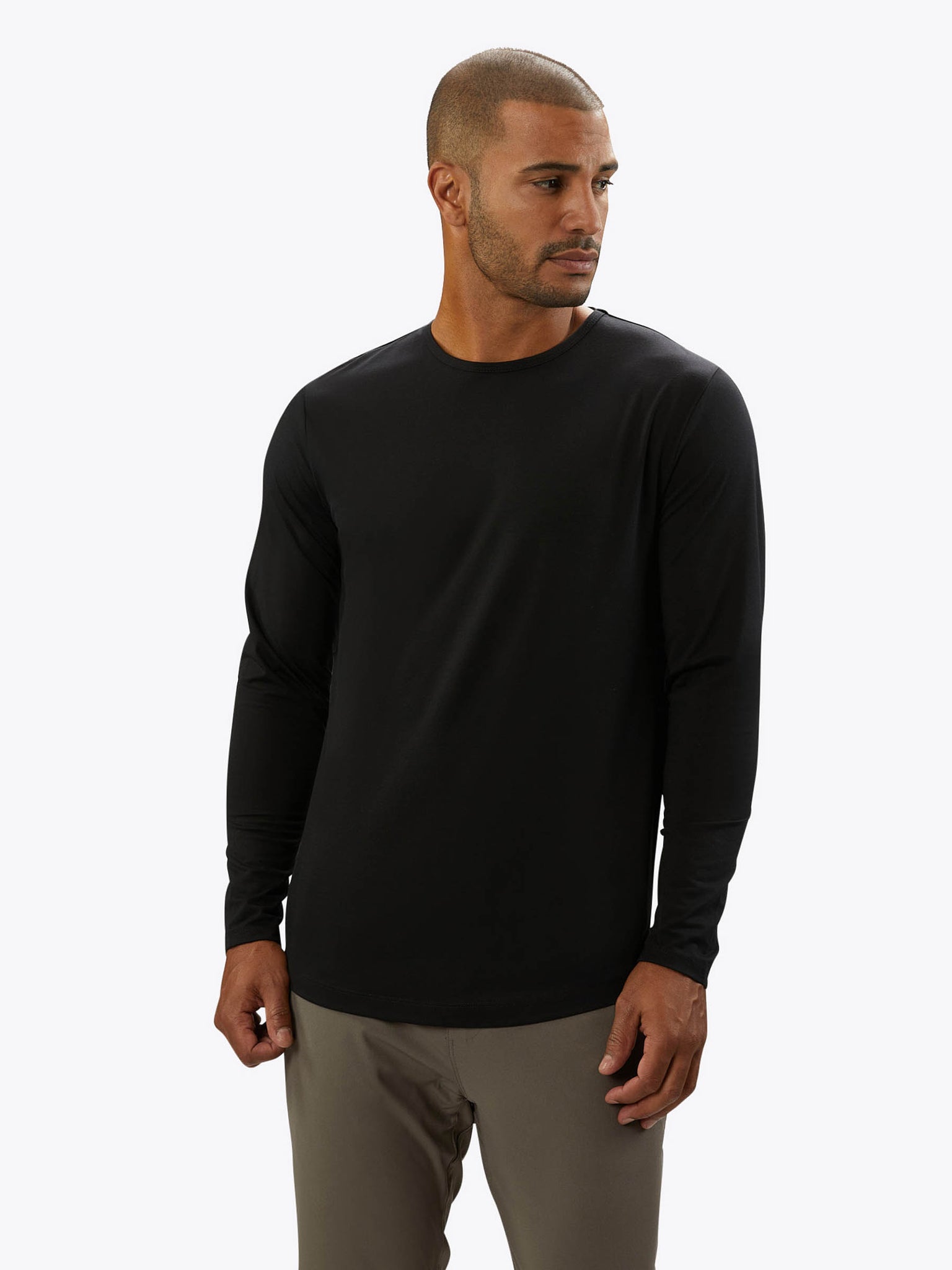 Mens Asymmetric Slit Hem Longline T-shirt Top Tee Long Sleeve Shirt  Pullover