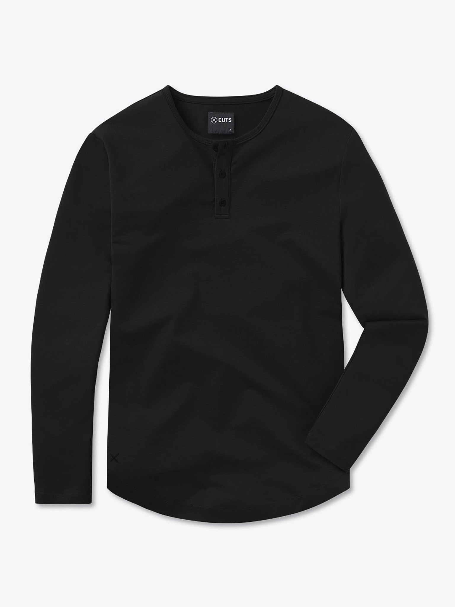 AO Long Sleeve Henley Curve-Hem | Black Signature-fit PYCA Pro®