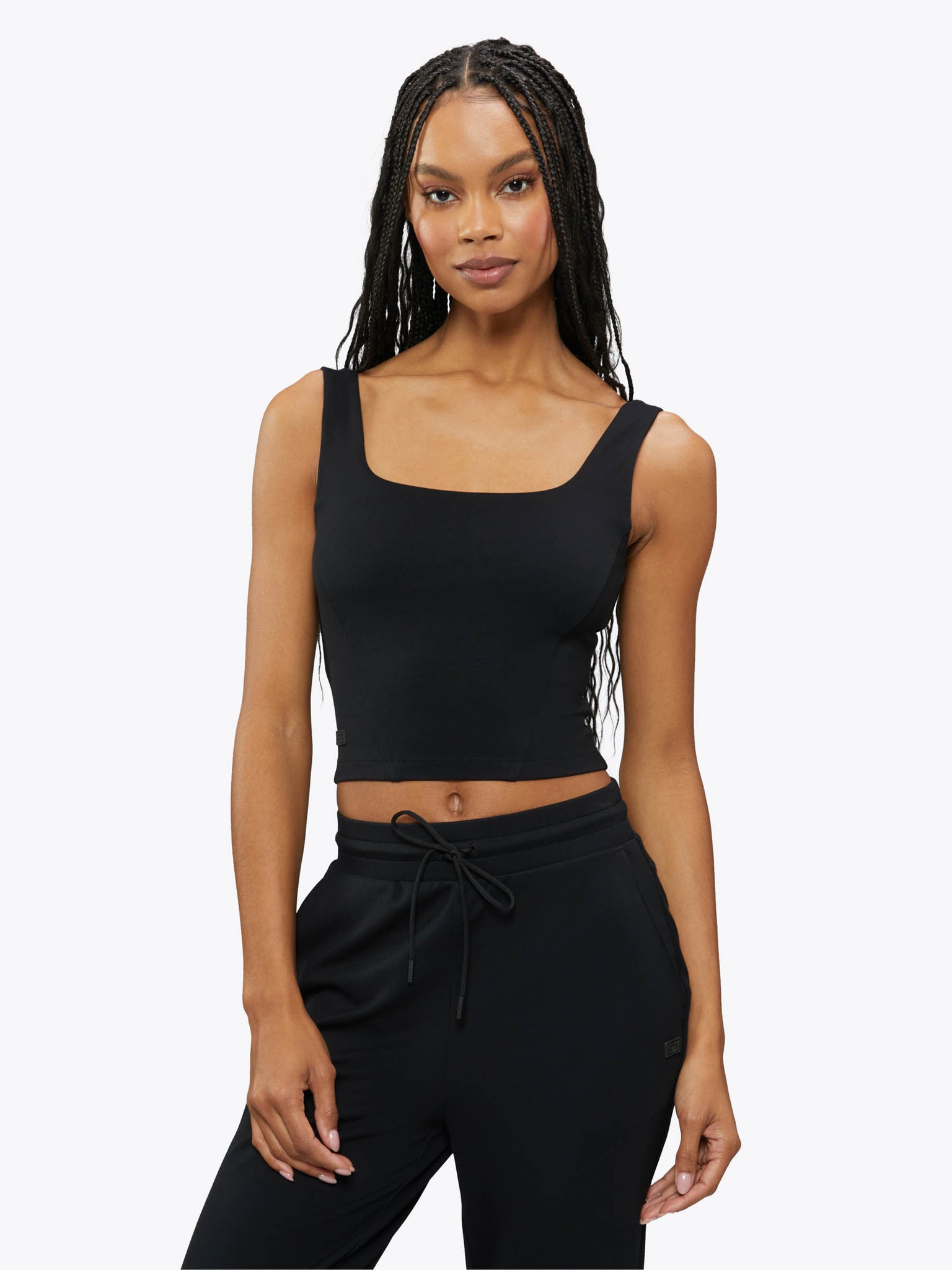 Fitted Tank w/ Built-In Bra - Black Rib Texture