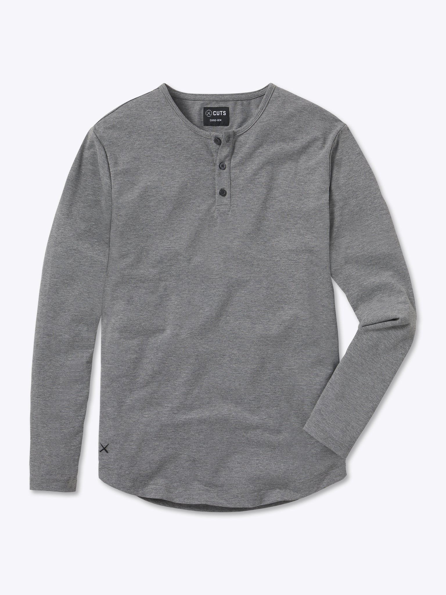 AO Long Sleeve Henley Curve-Hem | Heather Grey Signature-fit PYCA Pro®