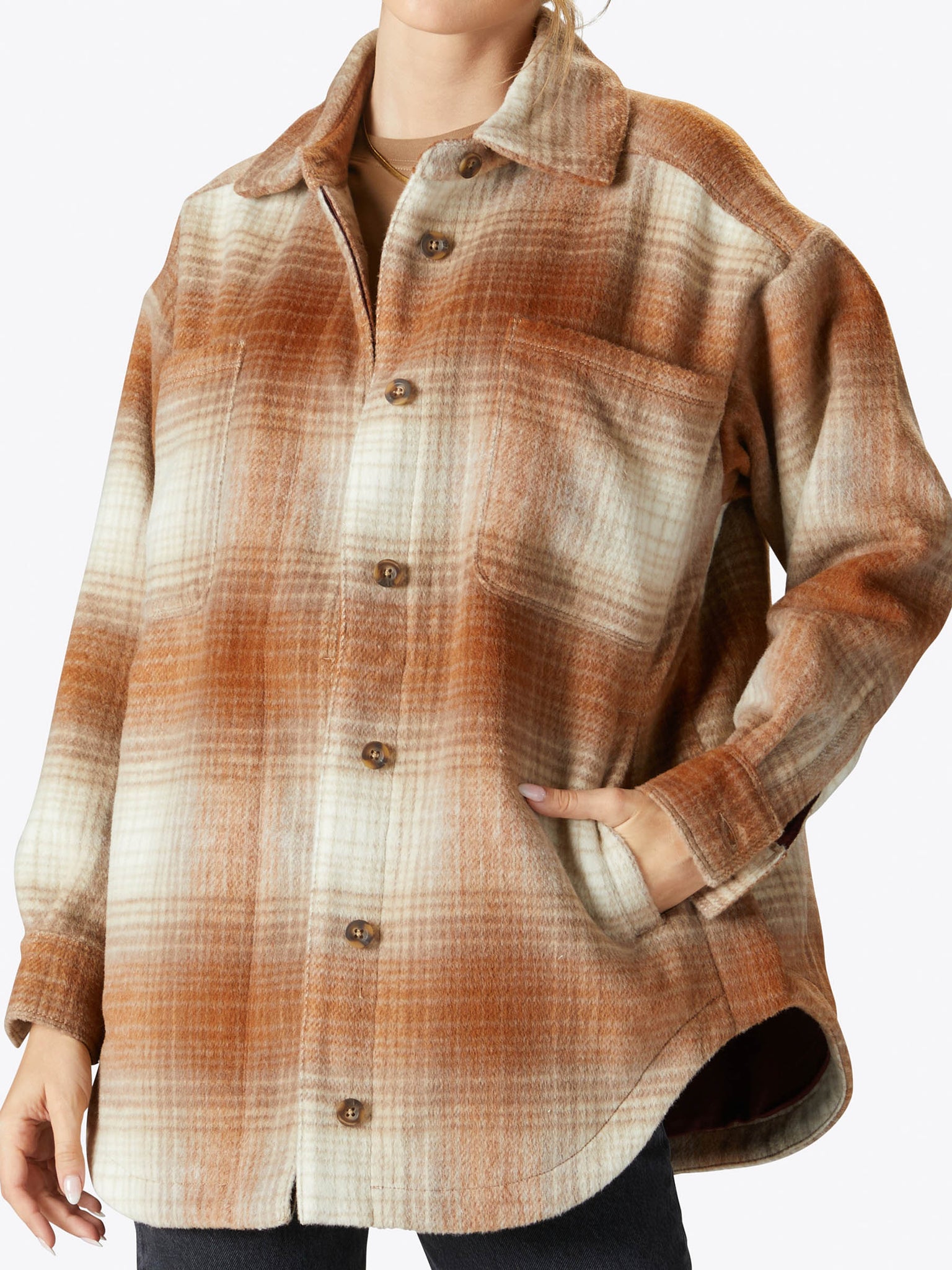 The Campus Colors Boutique Powerful Plaid Flannel Crop Shirt-Jacket