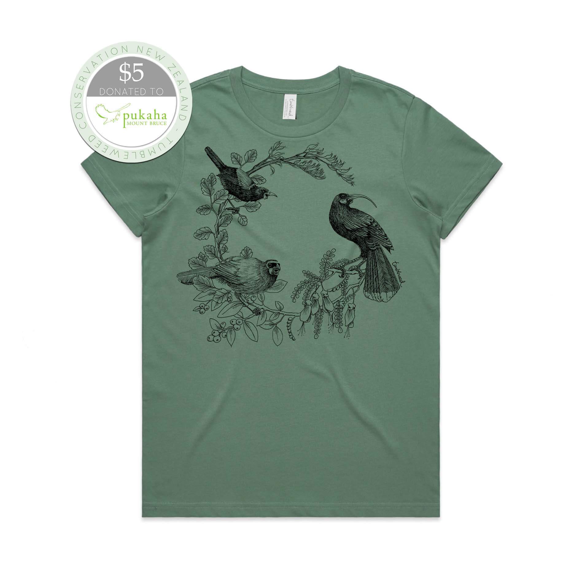 Kōkako huia saddleback/tīeke t-shirt | Tumbleweed Tees