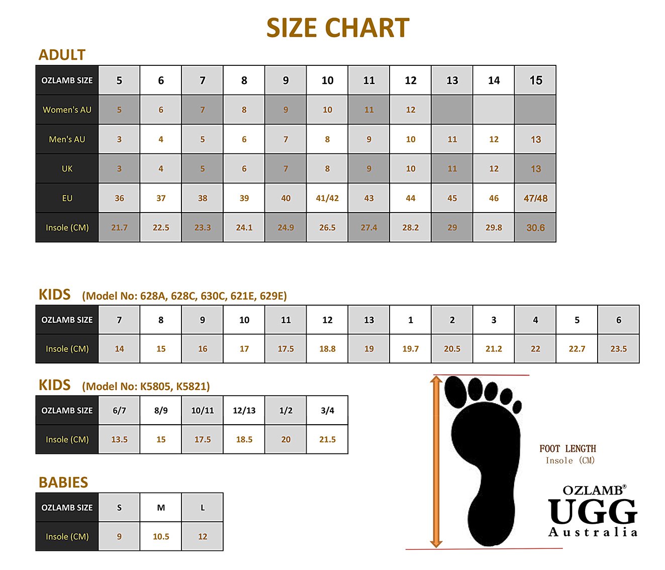 ugg boots size chart
