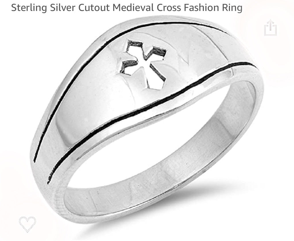 silver ring with cross cutout